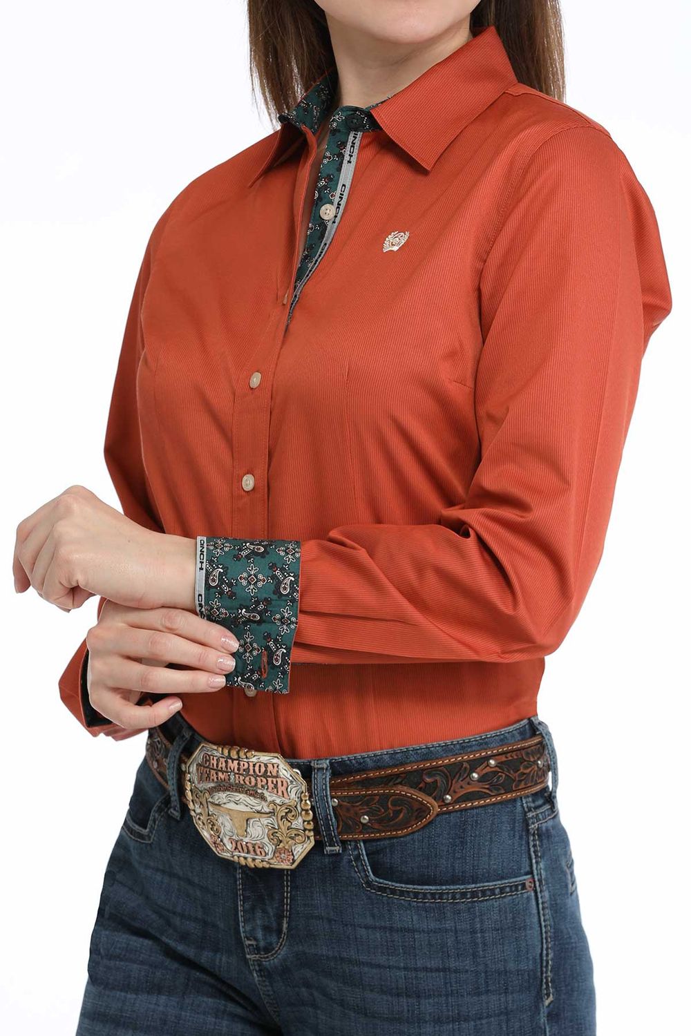 MSW9165063 WOMEN&#39;S CINCH LONG-SLEEVE STRIPED WESTERN SHIRT - COPPER