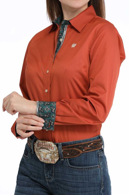 MSW9165063 WOMEN&#39;S CINCH LONG-SLEEVE STRIPED WESTERN SHIRT - COPPER