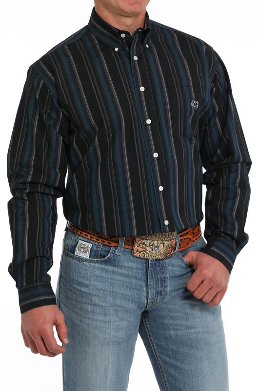 MTW1242005 MEN'S CINCH LONG-SLEEVE OXFORD STRIPED BUTTON DOWN - BLACK