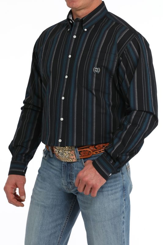 MTW1242005 MEN&#39;S CINCH LONG-SLEEVE OXFORD STRIPED BUTTON DOWN - BLACK