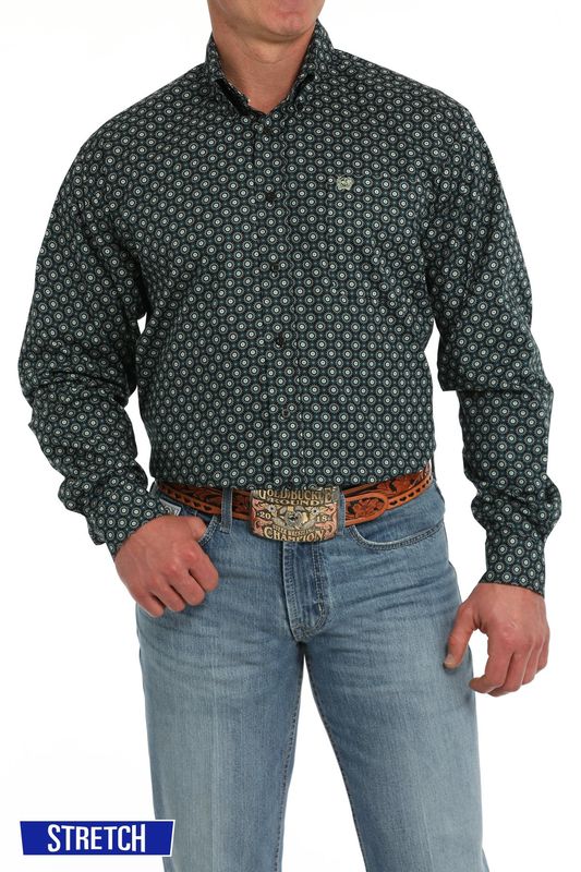MTW1105864 MEN&#39;S CINCH LONG-SLEEVE BLACK MEDALLION PRINT LONG-SLEEVE BUTTON-DOWN WESTERN SHIRT