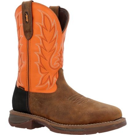 DDB0497 MEN&#39;S DURANGO WORKIN&#39; 11&quot; COFFEE &amp; MONARCH ORANGE WORKIN&#39; REBEL STEEL TOE WATERPROOF WITH INSULKUL WORK BOOT