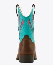 10061194 GIRL'S ARIAT RICH CLAY &amp; TURQUOISE FLORAL EMBOSS QUICKDRAW VENTTEK WIDE SQUARE TOE WESTERN BOOT