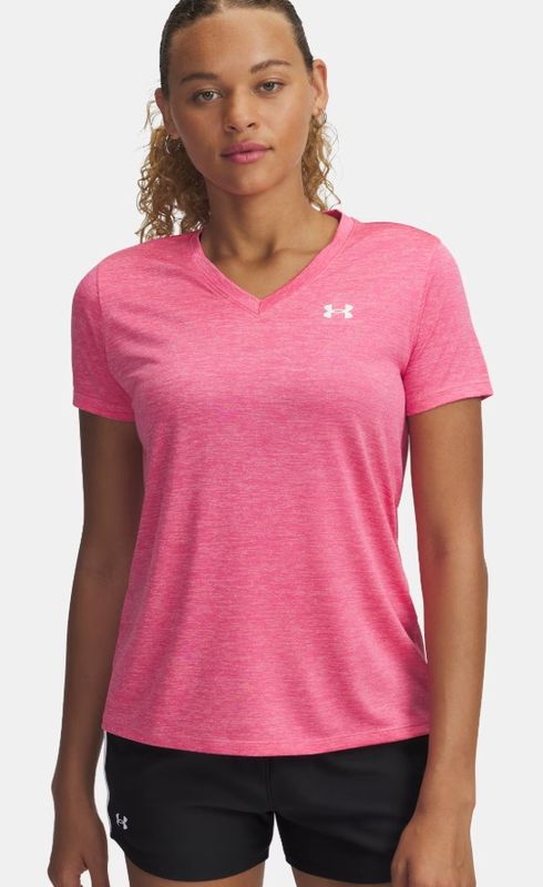 1384227-672 WOMEN&#39;S UNDER ARMOUR UA TECH TWIST V-NECK SHORT-SLEEVE TEE - PINK