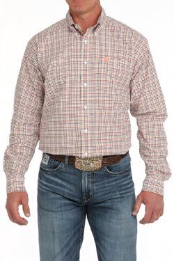 MTW1105874 MEN&#39;S CINCH WHITE PLAID LONG-SLEEVE BUTTON DOWN WESTERN SHIRT