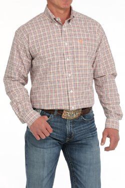 MTW1105874 MEN'S CINCH WHITE PLAID LONG-SLEEVE BUTTON DOWN WESTERN SHIRT