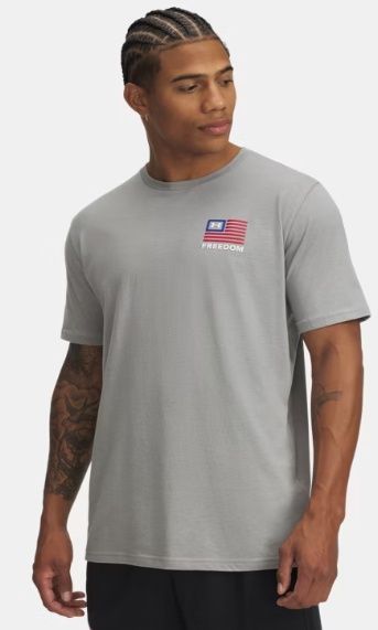 6001862-035 MEN&#39;S UNDER ARMOUR FREEDOM LEFT CHEST LOGO SHORT-SLEEVE TEE - GRAY