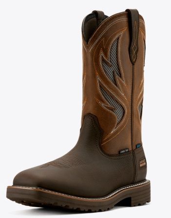 10061119 MEN&#39;S ARIAT 11&quot; DARK BROWN &amp; WICKER WIDE SQUARE TOE ACTIVATOR VENTTEK H20 STEEL TOE WORK BOOT