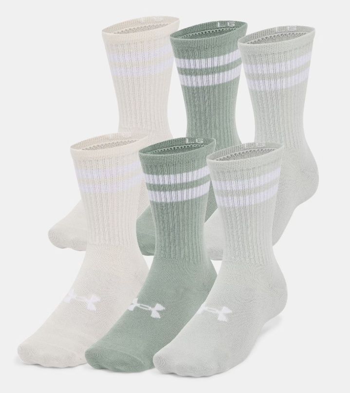 1387058-377 UNDER ARMOUR 6-PACK ESSENTIALS LIGHT WEIGHT CREW SOCKS