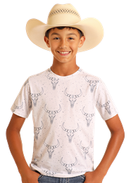 BB21T05982 YOUTH ROCK &amp; ROLL LONGHORN ALLOVER PRINTED TEE