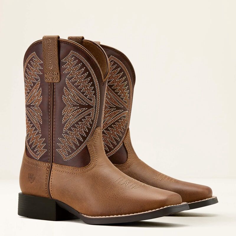 10061136 YOUTH ARIAT RUIDOSO PEARL &amp; CHOCOLATE SQUARE-TOE WESTERN BOOT