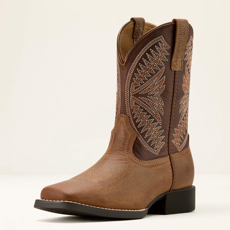 10061136 YOUTH ARIAT RUIDOSO PEARL &amp; CHOCOLATE SQUARE-TOE WESTERN BOOT