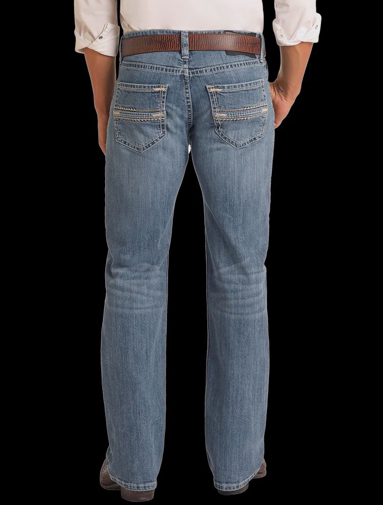 BMSPD06127 MEN&#39;S ROCK &amp; ROLL MEDIUM VINTAGE WASH PISTOL REGULAR FIT STACKABLE BOOT JEAN