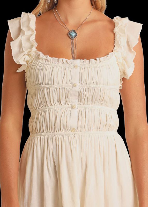 BWD0R05882 WOMEN'S ROCK &amp; ROLL FLOUNCY GATHERED DRESS - NATURAL