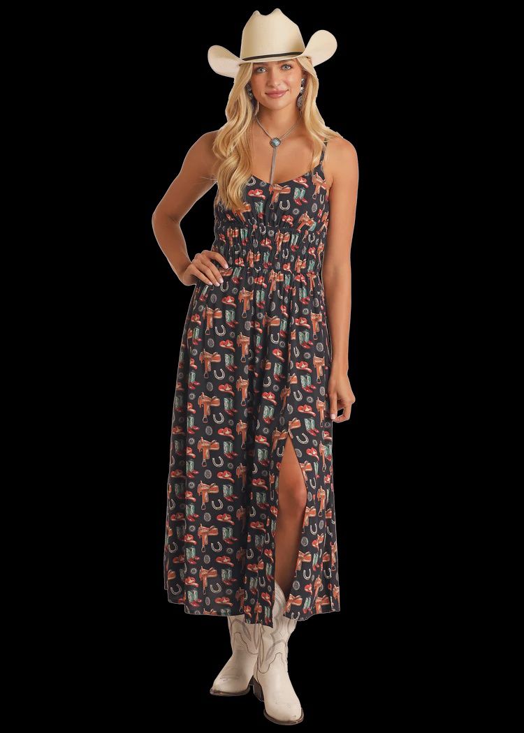 BWD0R05870 WOMEN&#39;S ROCK &amp; ROLL BLACK CONVERSATIONAL MIDI DRESS