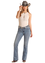 BW4MD06031 WOMEN'S ROCK &amp; ROLL MEDIUM WASH MID RISE BOOTCUT JEAN W/ TUMMY SLIMMING TECHNOLOGY
