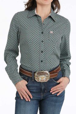 MSW9164240 WOMEN&#39;S CINCH GRAY LONG-SLEEVE ARENA FLEX  BUTTON DOWN WESTERN SHIRT