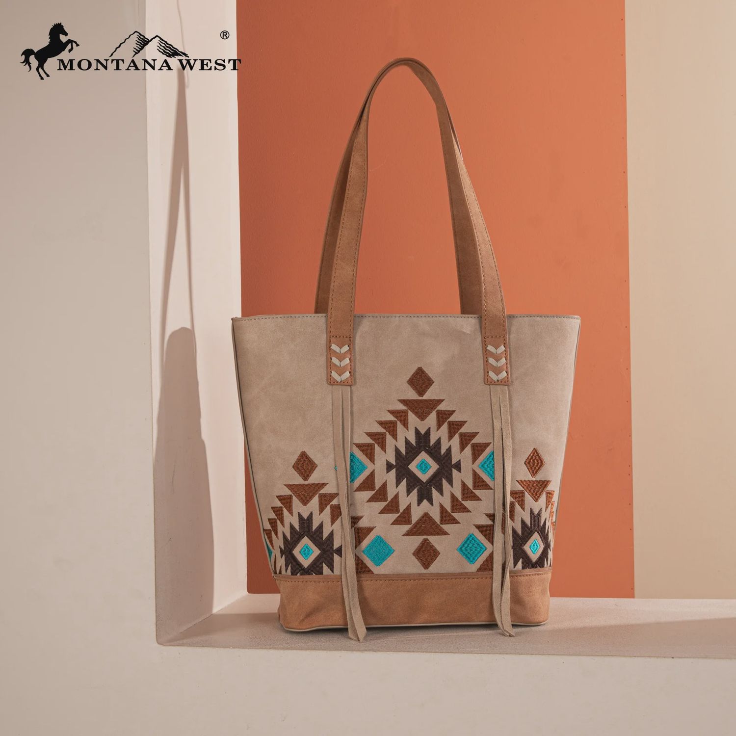 MW1312G-8317 MONTANA WEST EMBROIDERED COLLECTION TOTE - TAN