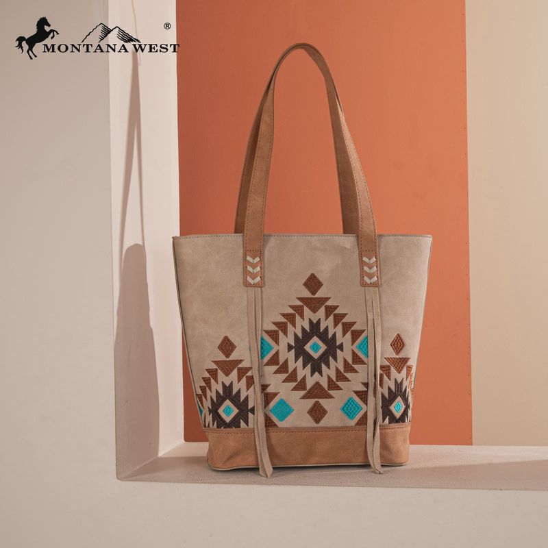 MW1312G-8317 MONTANA WEST EMBROIDERED COLLECTION TOTE - TAN