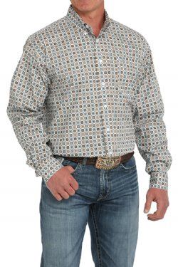 MTW1105895 MEN'S CINCH WHITE PRINT LONG-SLEEVE BUTTON DOWN WESTERN SHIRT