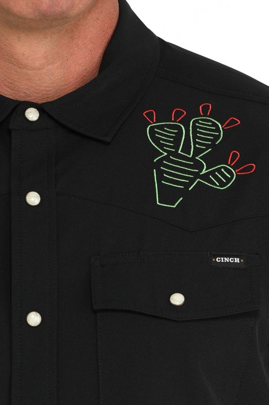 MTW1402006 MEN'S CINCH SHORT-SLEEVE BLACK CAMP SHIRT