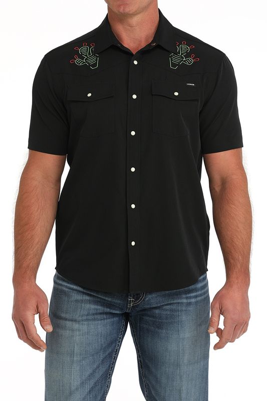MTW1402006 MEN&#39;S CINCH SHORT-SLEEVE BLACK CAMP SHIRT