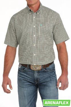 MTW1704148 MEN&#39;S CINCH ARENA FLEX CREAM PRINT SHORT-SLEEVE BUTTON DOWN WESTERN SHIRT