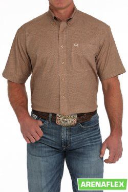 MTW1704147 MEN&#39;S CINCH ARENA FLEX BROWN PRINT SHORT-SLEEVE BUTTON DOWN WESTERN SHIRT