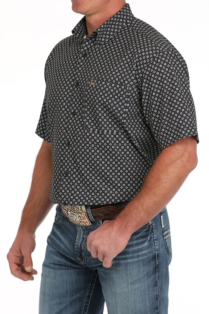 MTW1704146 MEN&#39;S CINCH ARENA FLEX NAVY PRINT SHORT-SLEEVE BUTTON DOWN WESTERN SHIRT
