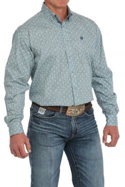 MTW1105892 MEN&#39;S CINCH GREEN PRINT LONG-SLEEVE BUTTON DOWN WESTERN SHIRT