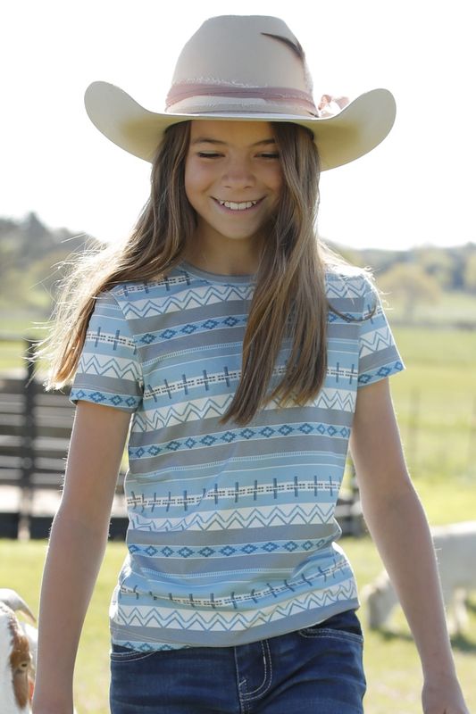 CTK8910003 GIRL&#39;S CRUEL GIRL LIGHT BLUE PRINT SHORT-SLEEVE TEE