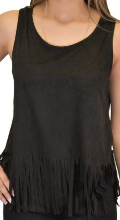 250348-010 WOMEN&#39;S COWGIRL HARDWARE BLACK FAUX SUEDE FRINGE BOTTOM TANK