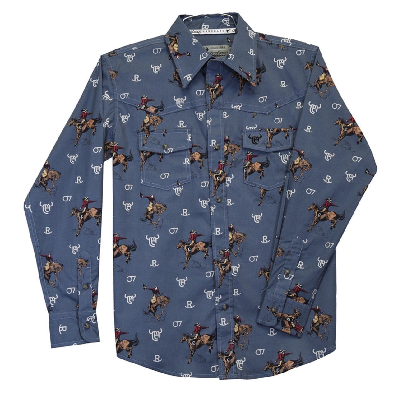 325595-414 BOY&#39;S COWBOY HARDWARE VINTAGE BROC PRINT LONG-SLEEVE WESTERN SHIRT