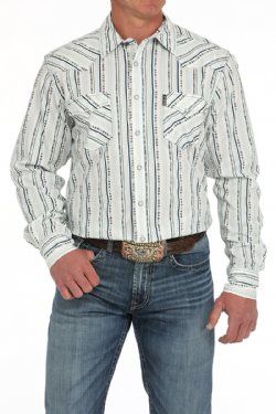 MTW1303086 MEN&#39;S CINCH WHITE PRINT MODERN FIT LONG-SLEEVE WESTERN SHIRT