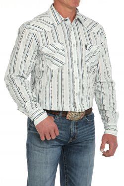 MTW1303086 MEN'S CINCH WHITE PRINT MODERN FIT LONG-SLEEVE WESTERN SHIRT