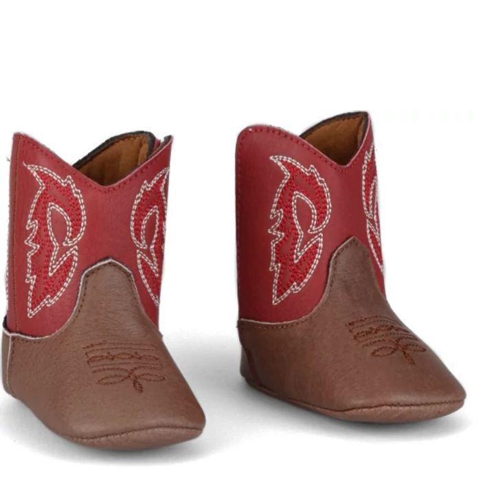 MB2514 INFANT JUSTIN BABY CANTER COGNAC RED &amp; BROWN MUTTON BUSTERS BOOTIES