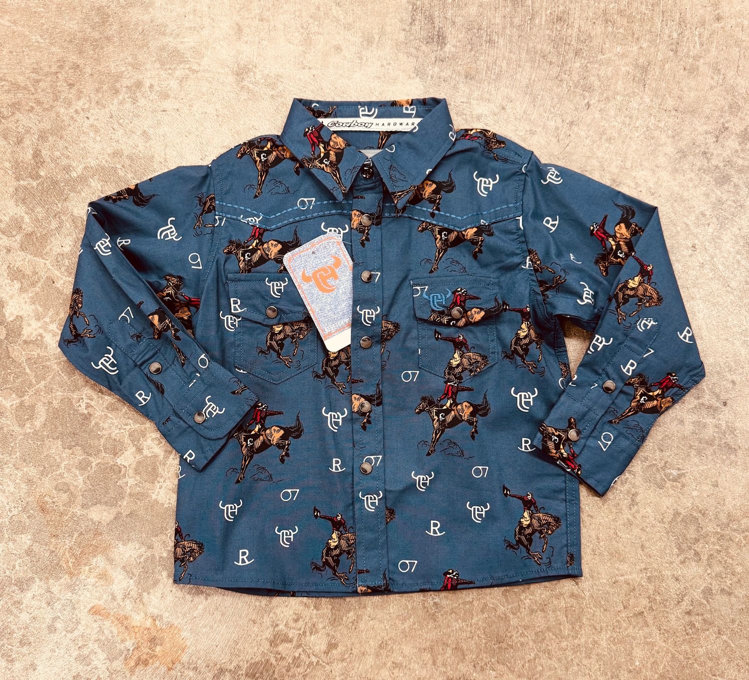 725595-414 TODDLER BOY&#39;S COWBOY HARDWARE VINTAGE BRONC PRINT LONG-SLEEVE WESTERN SHIRT