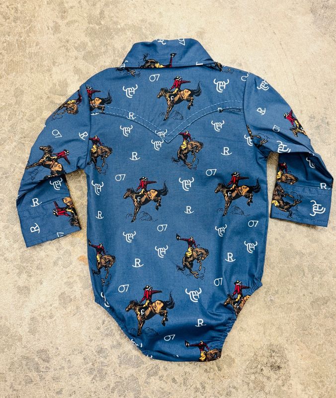 725595R-414 INFANT BOY'S COWBOY HARDWARE VINTAGE BRONC LONG-SLEEVE WESTERN ROMPER