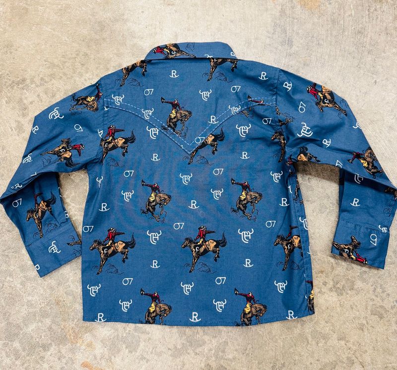 725595-414 TODDLER BOY'S COWBOY HARDWARE VINTAGE BRONC PRINT LONG-SLEEVE WESTERN SHIRT