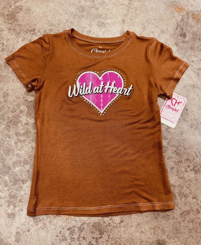 435890-085 YOUTH GIRL&#39;S WILD AT HEART CREW SHORT-SLEEVE SUEDE TEE