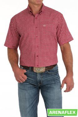MTW1704151 MEN&#39;S CINCH PINK PRINTED ARENA FLEX SHORT-SLEEVE WESTERN SHIRT