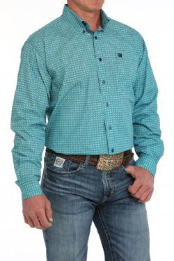 MTW1105900 MEN&#39;S CINCH TURQUOISE PRINT LONG-SLEEVE BUTTON DOWN WESTERN SHIRT