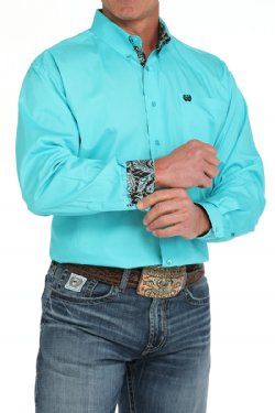 MTW1105903 MEN&#39;S CINCH SOLID TURQUOISE LONG-SLEEVE BUTTON DOWN WESTERN SHIRT