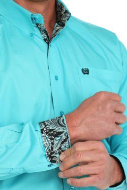MTW1105903 MEN'S CINCH SOLID TURQUOISE LONG-SLEEVE BUTTON DOWN WESTERN SHIRT