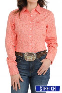MSW9164241 WOMEN&#39;S CINCH CORAL PRINT LONG-SLEEVE BUTTON DOWN WESTERN SHIRT WITH STRETCH