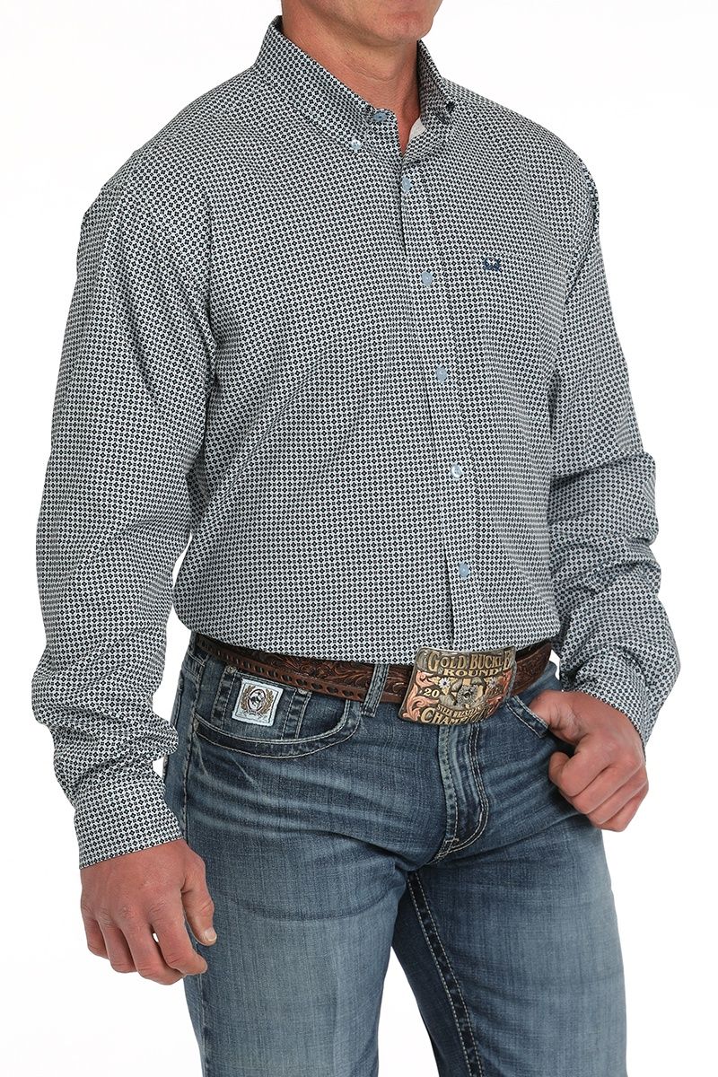 MTW1862035 MEN&#39;S CINCH LIGHT BLUE PRINT ARENA FLEX LONG-SLEEVE WESTERN SHIRT
