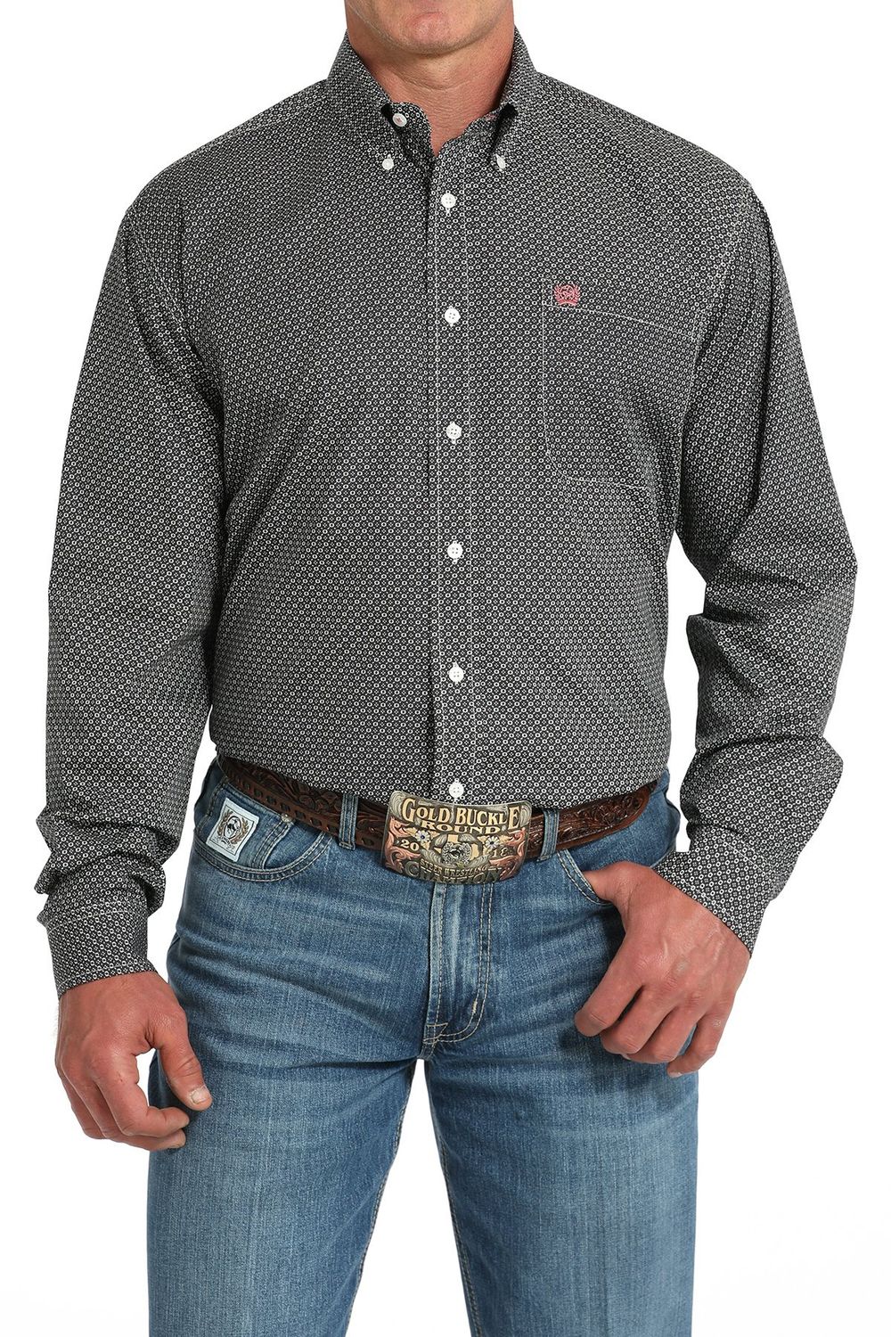 MTW1105914 MEN&#39;S CINCH GRAY GEOMETRIC LONG-SLEEVE BUTTON DOWN WESTERN SHIRT