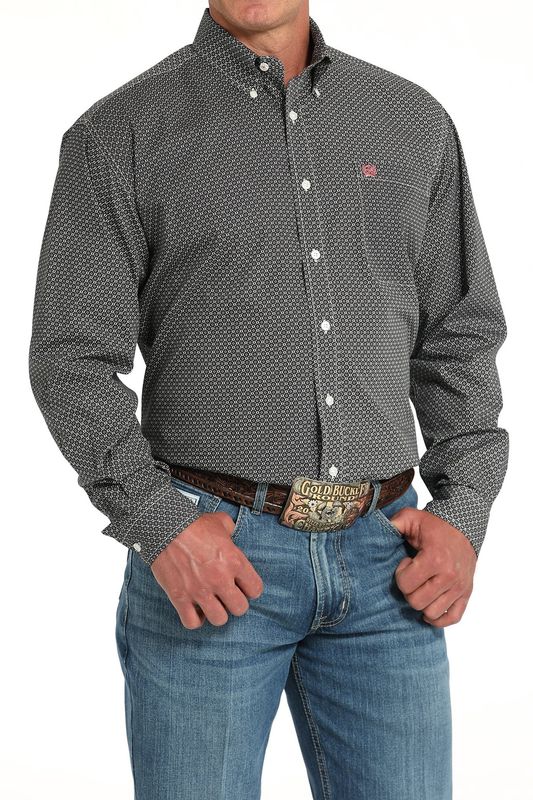 MTW1105914 MEN'S CINCH GRAY GEOMETRIC LONG-SLEEVE BUTTON DOWN WESTERN SHIRT