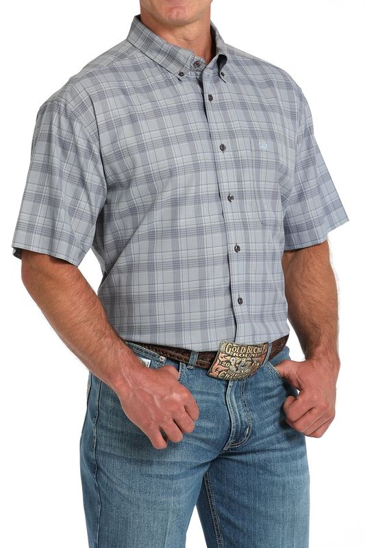 MTW1704153 MEN'S CINCH GRAY PLAID ARENA FLEX SHORT-SLEEVE BUTTON DOWN WESTERN SHIRT