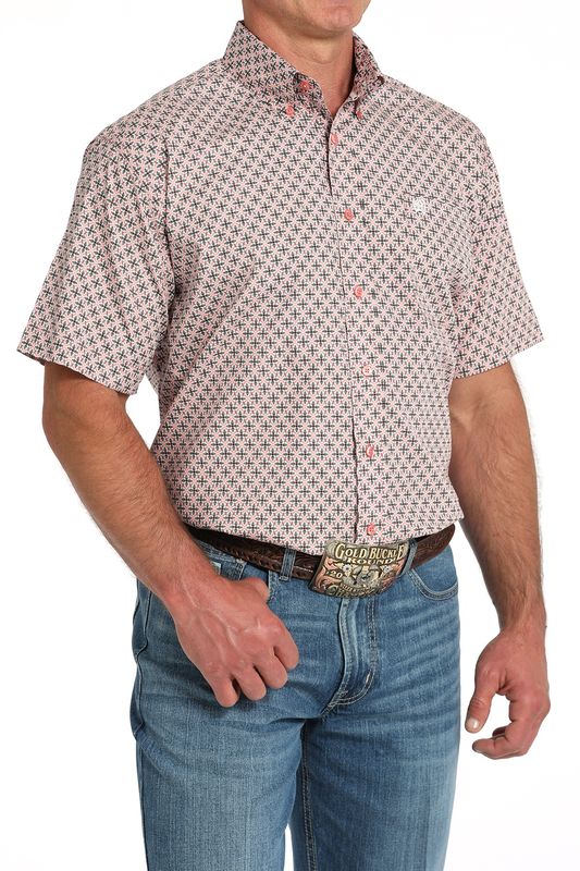 MTW1111481 MEN'S CINCH PINK PRINT SHORT-SLEEVE WESTERN BUTTON DOWN SHIRT